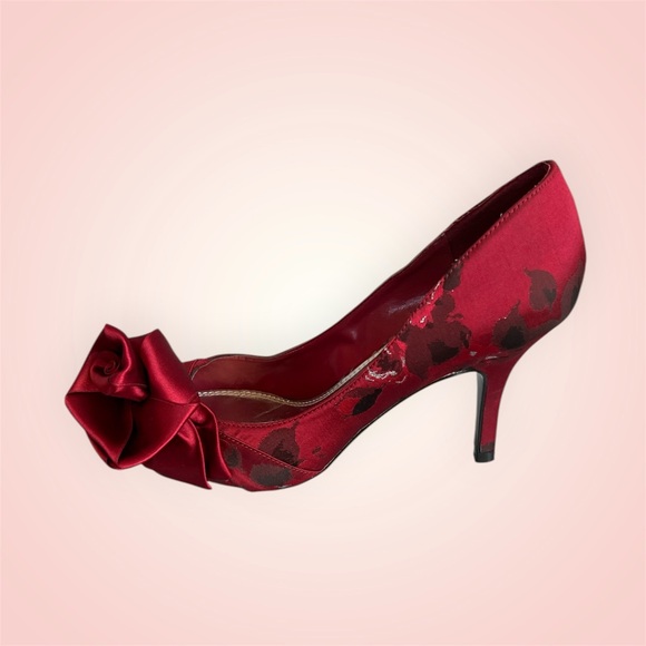 White House Black Market Shoes - White House Black Market Alexa Red Floral Rosette Pumps
